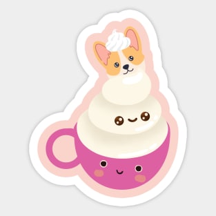 Sweet Corgi Coffee Love, Corgi Pink Cuppa Puppuccino Style Sticker